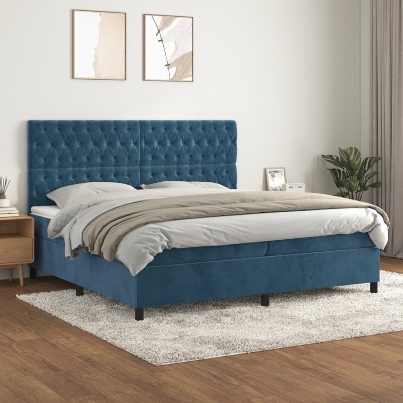 vidaXL Cama box spring con colchón terciopelo azul oscuro 200x200 cm vidaXL Cama box spring con colchón terciopelo azul oscuro 200x200 cm