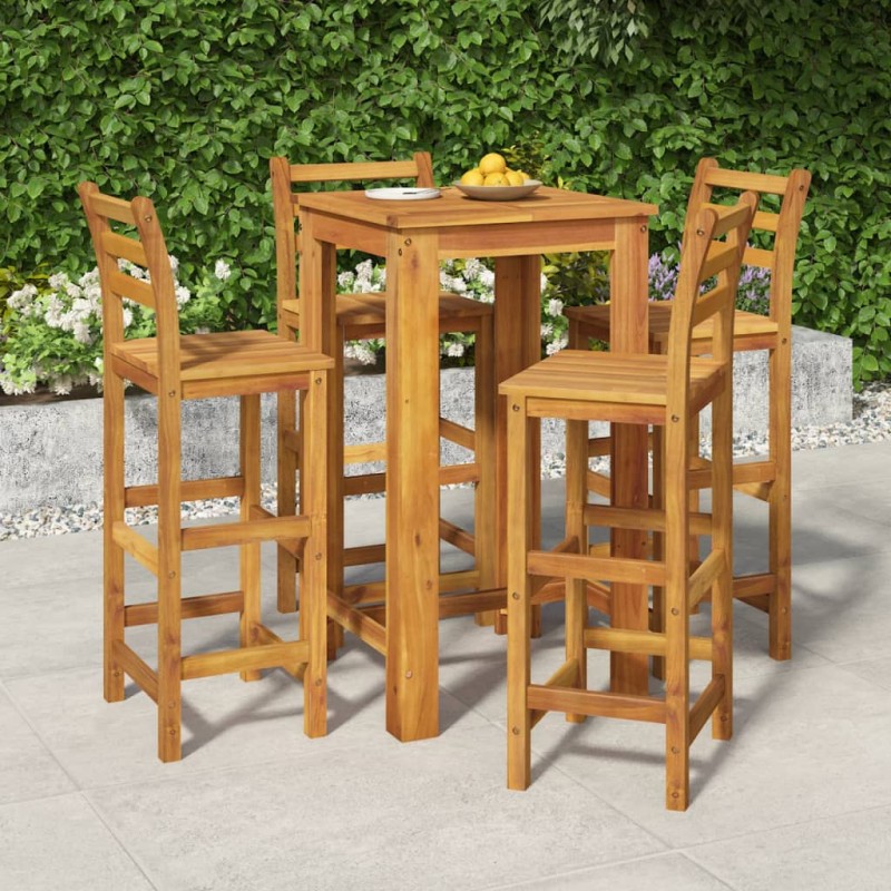 vidaXL Mesa y taburetes altos de jardín 5 pzas madera maciza acacia vidaXL Mesa y taburetes altos de jardín 5 pzas madera maciza acacia
