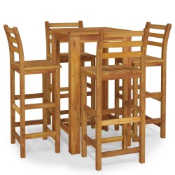 vidaXL Mesa y taburetes altos de jardín 5 pzas madera maciza acacia