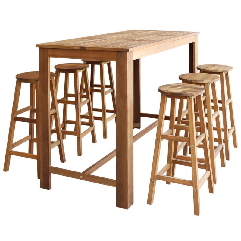 vidaXL Set mesa de bar y taburetes 7 piezas de madera de acacia maciza vidaXL Set mesa de bar y taburetes 7 piezas de madera de acacia maciza