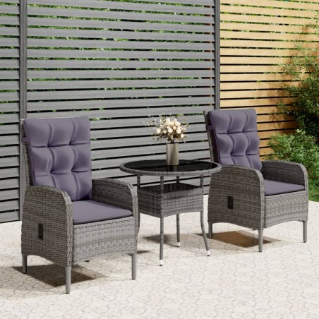 vidaXL Juego de comedor para jardín 3 piezas ratán sintético gris
