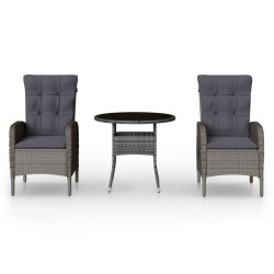 vidaXL Juego de comedor para jardín 3 piezas ratán sintético gris