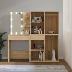 vidaXL Tocador con LED y 2 armarios madera contrachapada roble Sonoma