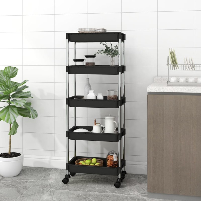vidaXL Carrito de cocina 5 niveles hierro y ABS negro 42x29x128 cm vidaXL Carrito de cocina 5 niveles hierro y ABS negro 42x29x128 cm
