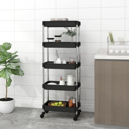 vidaXL Carrito de cocina 5 niveles hierro y ABS negro 42x29x128 cm