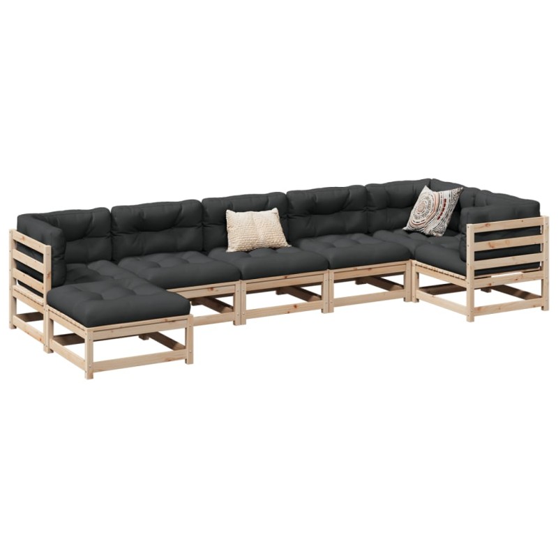vidaXL Set de sofás jardín 7 pzas con cojines madera maciza pino