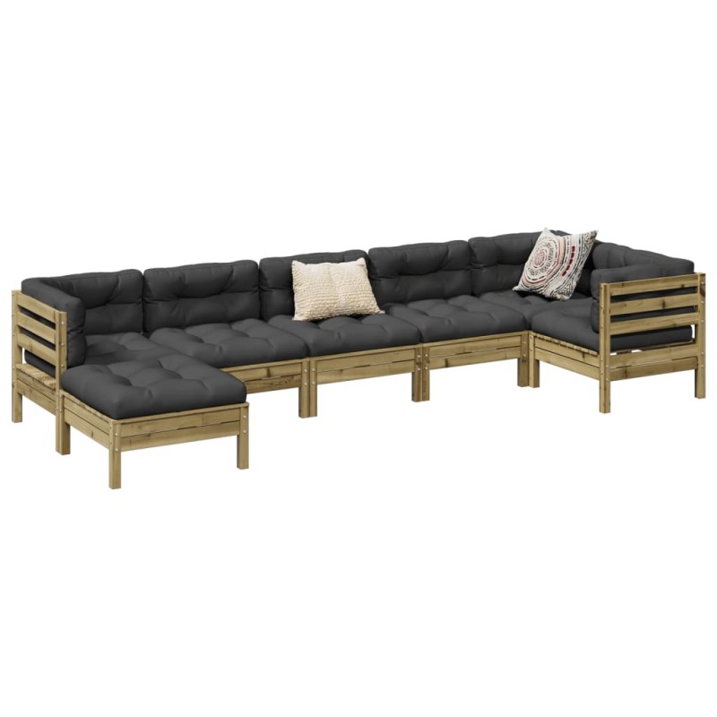 vidaXL Set de sofás jardín 7 pzas con cojines madera pino impregnada