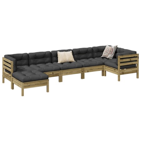 vidaXL Set de sofás jardín 7 pzas con cojines madera pino impregnada