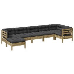 vidaXL Set de sofás jardín 7 pzas con cojines madera pino impregnada
