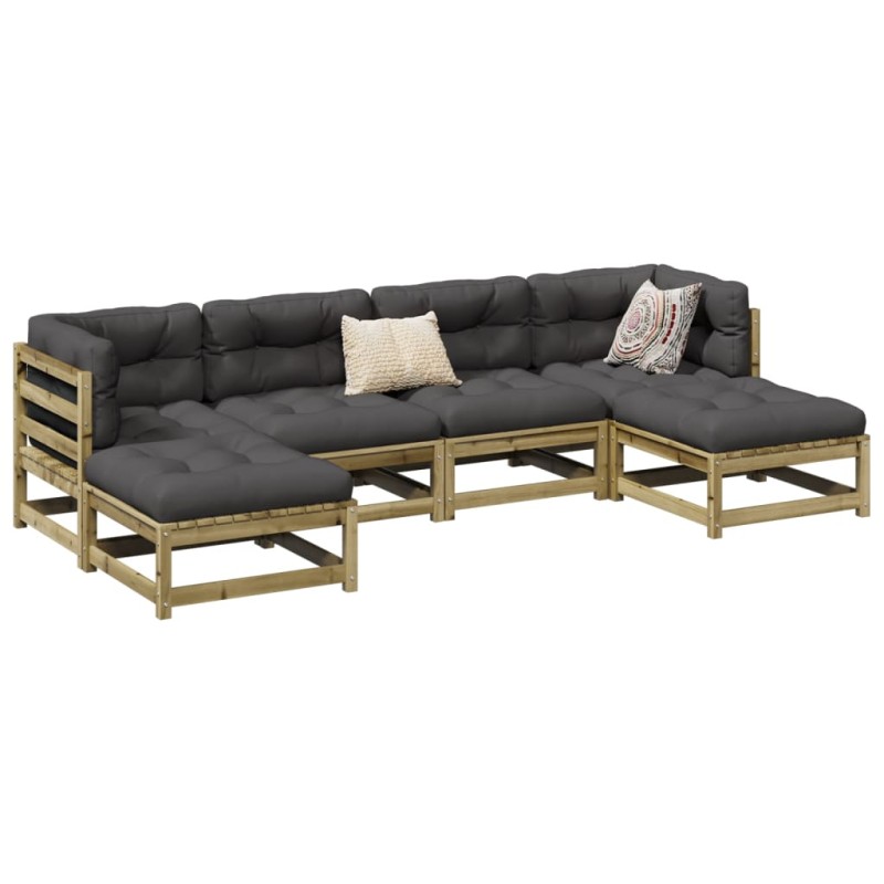 vidaXL Juego de sofás jardín 6 pzas con cojines madera pino impregnada vidaXL Juego de sofás jardín 6 pzas con cojines madera pino impregnada