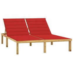 vidaXL Tumbona doble y cojines rojo tinto madera pino impregnada 