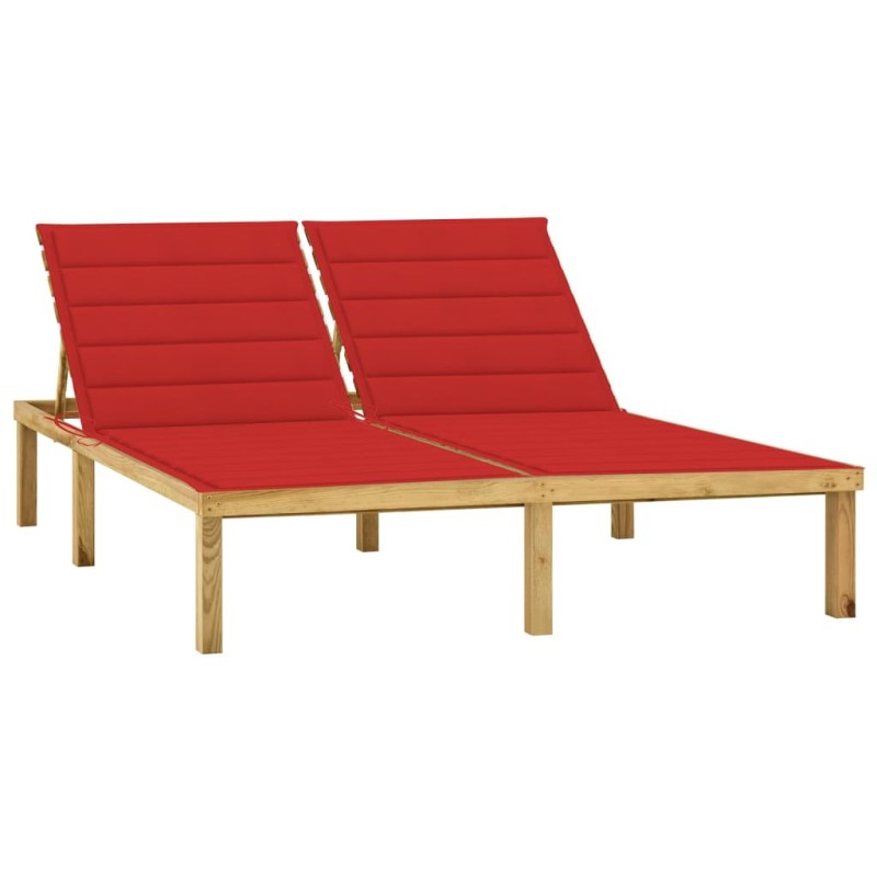 vidaXL Tumbona doble y cojines rojo tinto madera pino impregnada vidaXL Tumbona doble y cojines rojo tinto madera pino impregnada