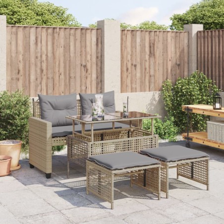 vidaXL Set sofás jardín 4 pzas y cojines ratán sintético vidrio beige