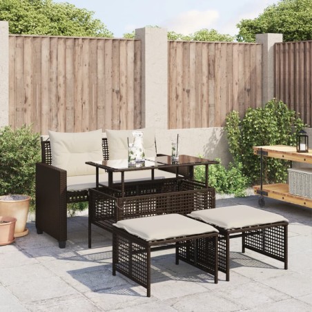 vidaXL Set sofás jardín 4 pzas y cojines ratán sintético vidrio marrón