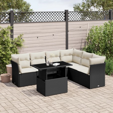 vidaXL Set de sofás de jardín 7 pzas con cojines ratán sintético negro