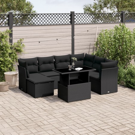vidaXL Set de sofás de jardín 8 piezas y cojines ratán sintético negro