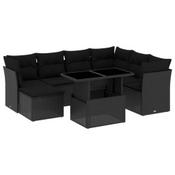 vidaXL Set de sofás de jardín 8 piezas y cojines ratán sintético negro