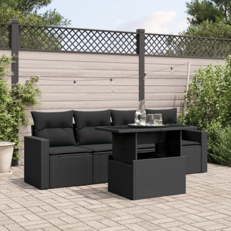 vidaXL Set de muebles de jardín 5 pzas y cojines ratán sintético negro