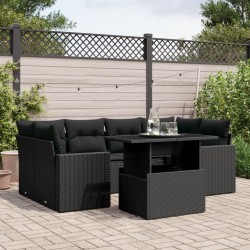 vidaXL Set de sofás de jardín 7 pzas con cojines ratán sintético negro