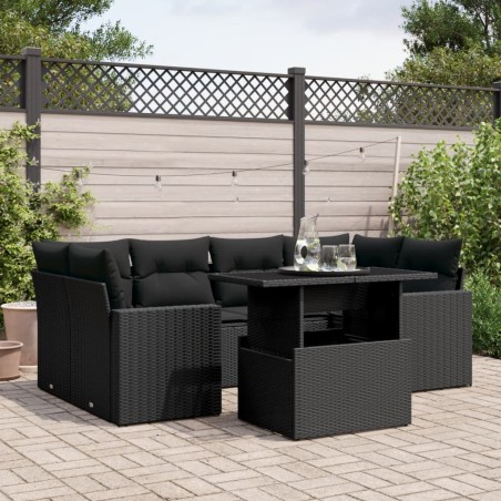 vidaXL Set de sofás de jardín 7 pzas con cojines ratán sintético negro