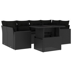 vidaXL Set de sofás de jardín 7 pzas con cojines ratán sintético negro