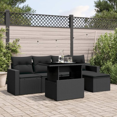 vidaXL Set de sofás de jardín 6 piezas y cojines ratán sintético negro