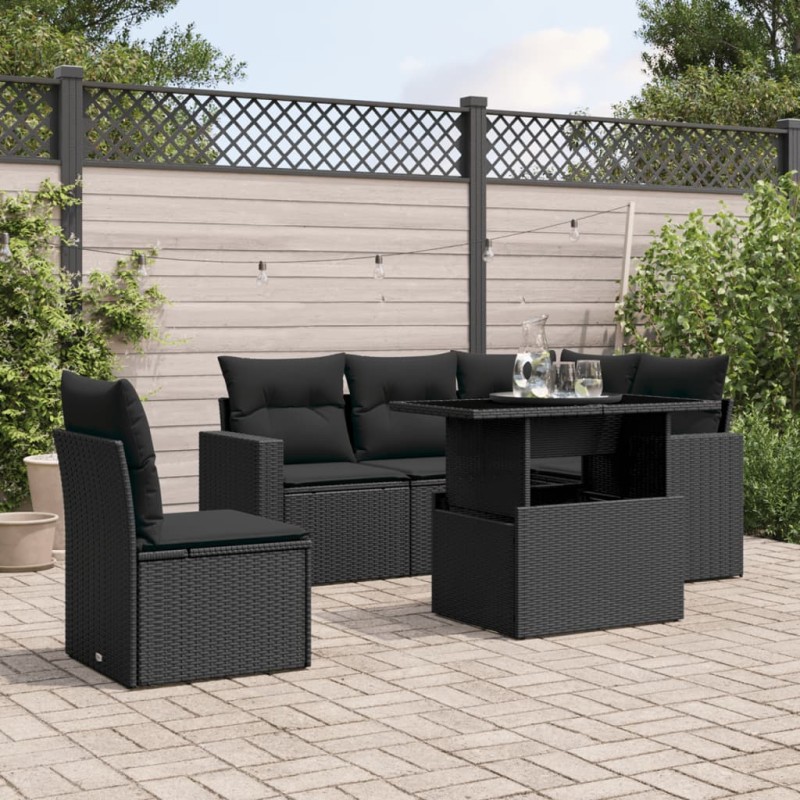 vidaXL Set de sofás de jardín 6 piezas y cojines ratán sintético negro vidaXL Set de sofás de jardín 6 piezas y cojines ratán sintético negro