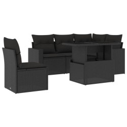 vidaXL Set de sofás de jardín 6 piezas y cojines ratán sintético negro