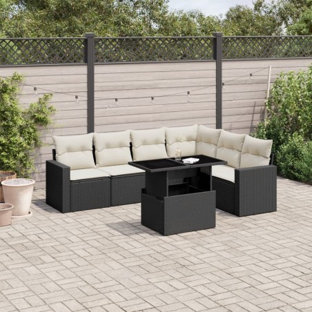 vidaXL Set de sofás de jardín 7 pzas con cojines ratán sintético negro