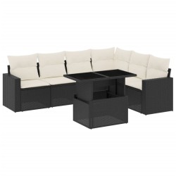 vidaXL Set de sofás de jardín 7 pzas con cojines ratán sintético negro