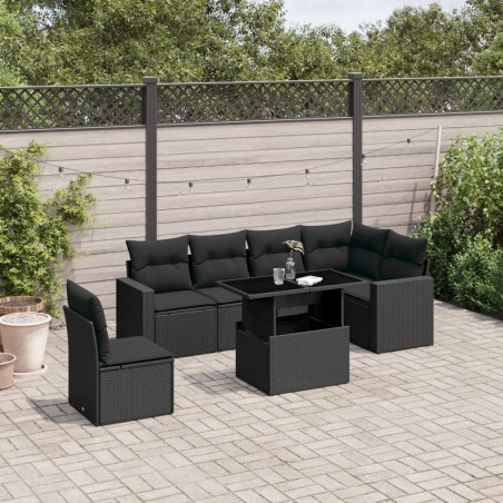 vidaXL Set de sofás de jardín 7 pzas con cojines ratán sintético negro