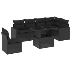 vidaXL Set de sofás de jardín 7 pzas con cojines ratán sintético negro
