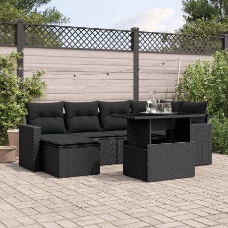 vidaXL Set de sofás de jardín 7 pzas con cojines ratán sintético negro