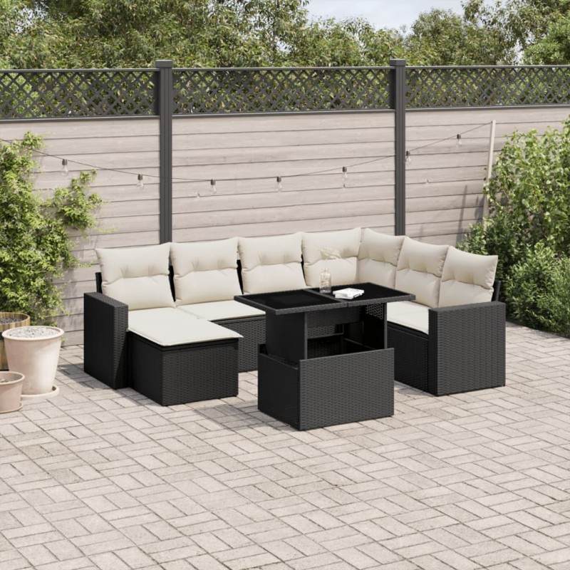 vidaXL Set de sofás de jardín 8 piezas y cojines ratán sintético negro vidaXL Set de sofás de jardín 8 piezas y cojines ratán sintético negro