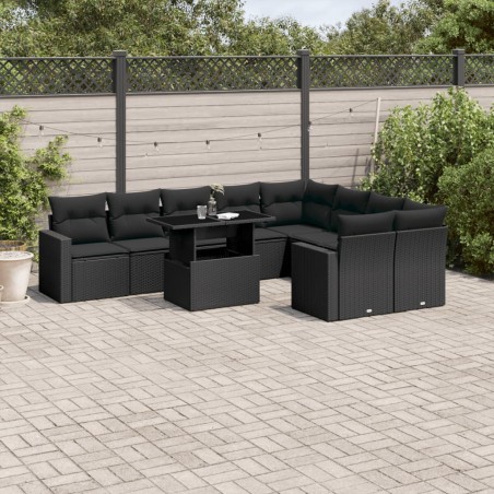 vidaXL Set de sofás de jardín 10 pzas cojines ratán sintético negro