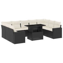 vidaXL Set de sofás de jardín 10 pzas cojines ratán sintético negro