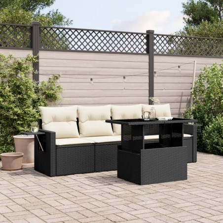 vidaXL Set de muebles de jardín 5 pzas y cojines ratán sintético negro
