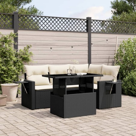 vidaXL Set de muebles de jardín 5 pzas y cojines ratán sintético negro