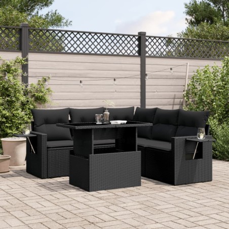vidaXL Set de sofás de jardín 6 piezas y cojines ratán sintético negro