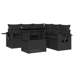 vidaXL Set de sofás de jardín 6 piezas y cojines ratán sintético negro
