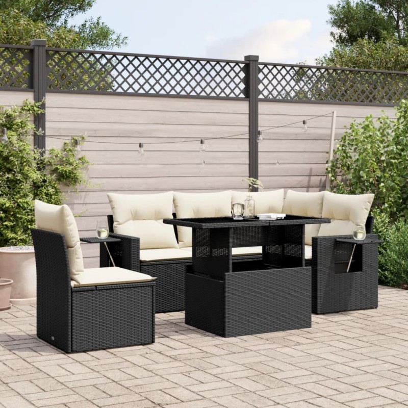 vidaXL Set de sofás de jardín 6 piezas y cojines ratán sintético negro vidaXL Set de sofás de jardín 6 piezas y cojines ratán sintético negro