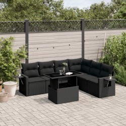 vidaXL Set de sofás de jardín 7 pzas con cojines ratán sintético negro