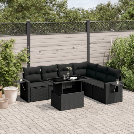 vidaXL Set de sofás de jardín 7 pzas con cojines ratán sintético negro
