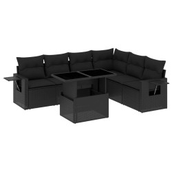 vidaXL Set de sofás de jardín 7 pzas con cojines ratán sintético negro