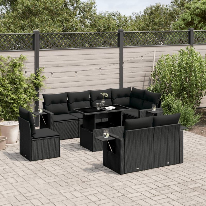 vidaXL Set de sofás de jardín 8 piezas y cojines ratán sintético negro vidaXL Set de sofás de jardín 8 piezas y cojines ratán sintético negro