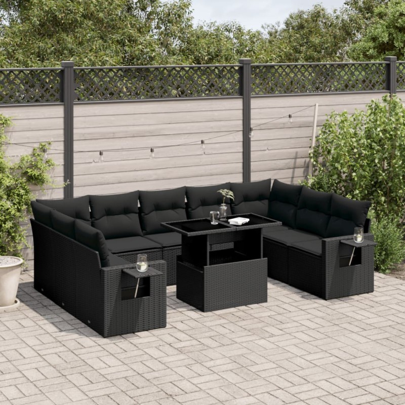 vidaXL Set de sofás de jardín 10 pzas cojines ratán sintético negro vidaXL Set de sofás de jardín 10 pzas cojines ratán sintético negro