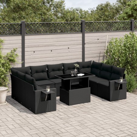 vidaXL Set de sofás de jardín 10 pzas cojines ratán sintético negro
