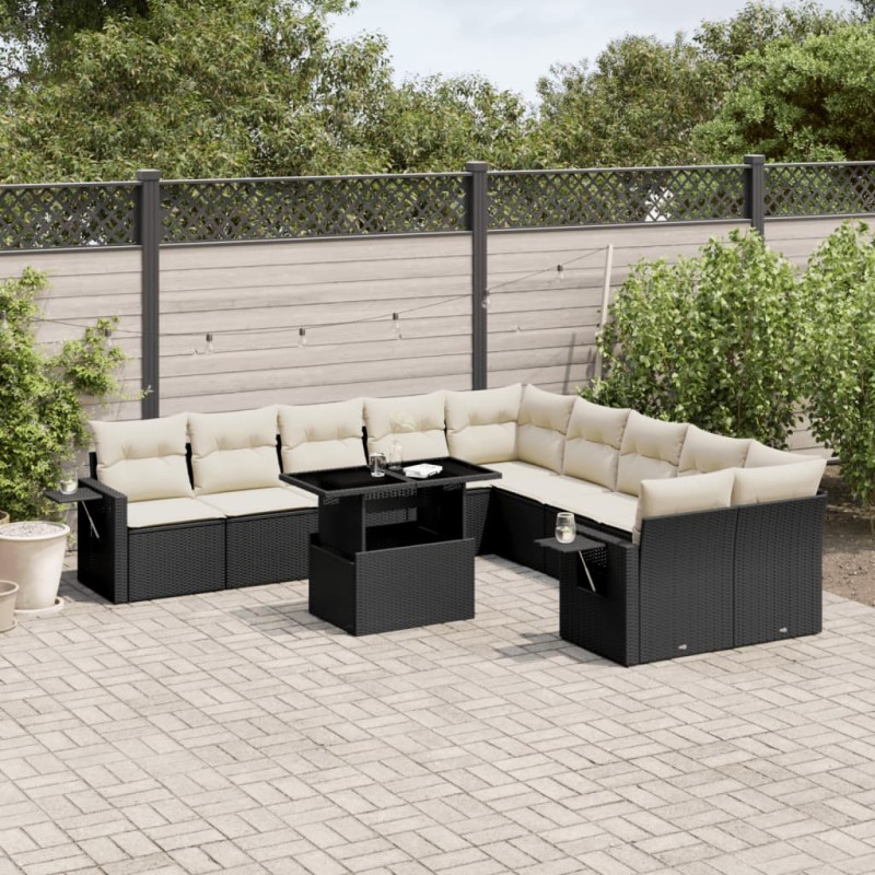 vidaXL Set de sofás de jardín 11 pzas y cojines ratán sintético negro vidaXL Set de sofás de jardín 11 pzas y cojines ratán sintético negro