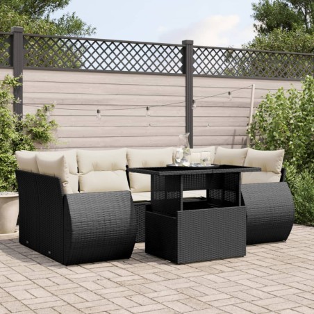vidaXL Set de sofás de jardín 7 pzas con cojines ratán sintético negro