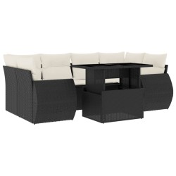 vidaXL Set de sofás de jardín 7 pzas con cojines ratán sintético negro